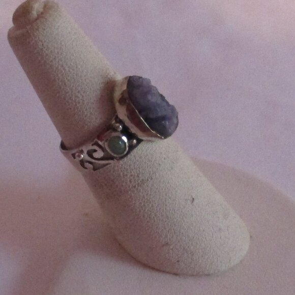 Tanzanite Rough Ethiopian Opal Sterling 925 Silver Ring - Picture 3 of 6